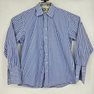 Vintage Burberry London Shirt Mens 17 36 Button Up French Cuff Blue Striped